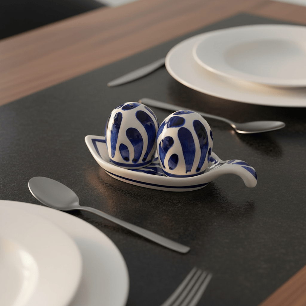 Salière & poivrière en céramique portugaise bleue Salière & poivrière en céramique "Andorinha" - Bleue