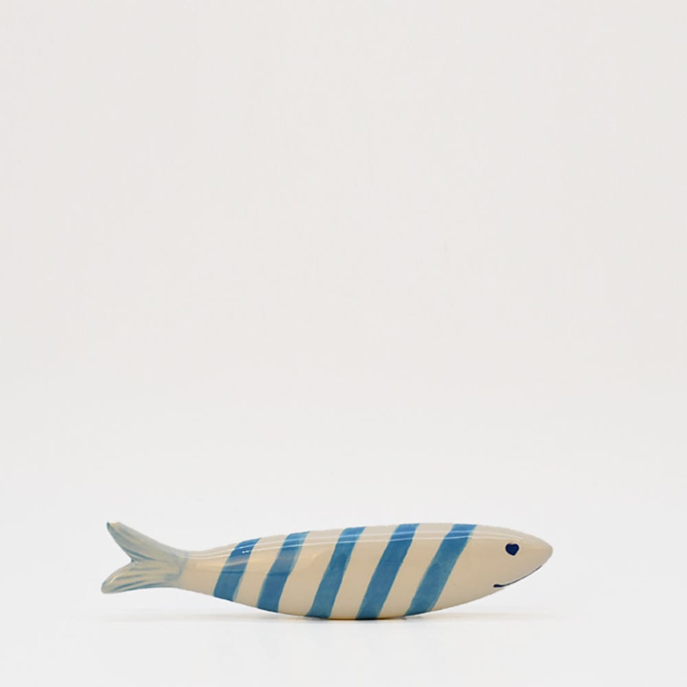Sardine décorative souriante en céramique portugaise rayée blanc et orange Sardine souriante en céramique - Turquoise