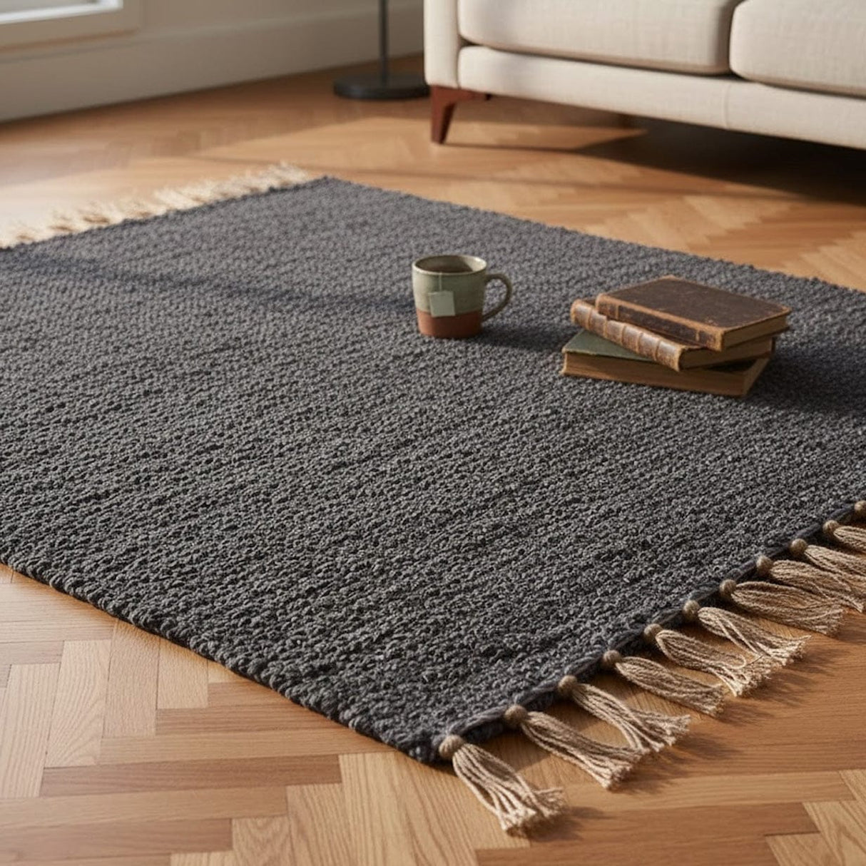 Tapis artisanal gris foncé I Tapis artisanal portugais Tapis Artisanal - Gris foncé