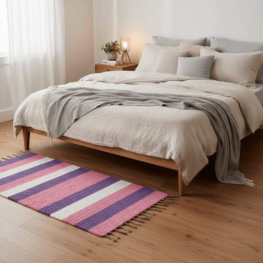 Tapis artisanal rayé rose I Tapis artisanal portugais Tapis Artisanal rayé - Rose. violet. beige