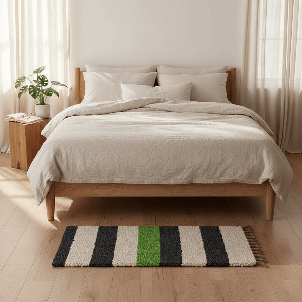 Tapis artisanal rayé vert I Tapis artisanal portugais Tapis Artisanal rayé - Vert. gris. beige