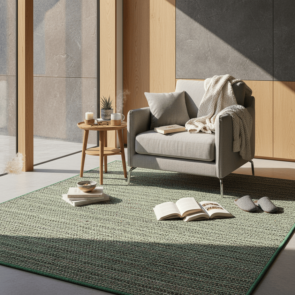 Tapis vert en fibres mélangées I Fabrication artisanale portugaise Tapis en fibres mélangées - Vert
