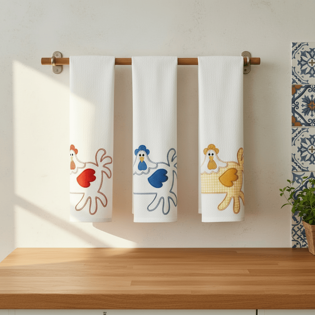 Torchon de cuisine brodé fabriqué au Portugal Torchon de cuisine brodé "Galinha"