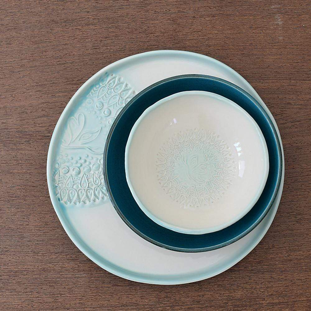 Assiette en céramique verte et blanche I Motifs étoile de mer Assiette "Estrela do mar" verte et blanche - 27 cm