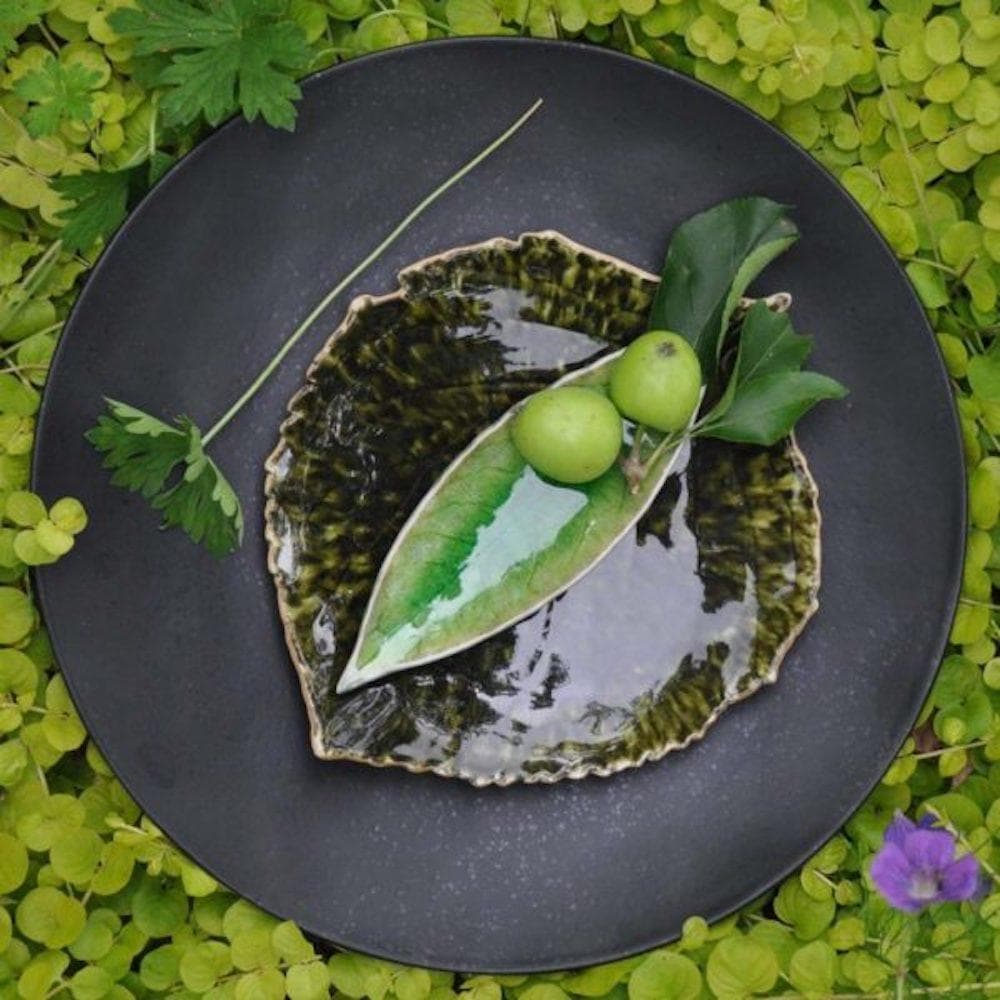 Assiette en grés "Hortensia" - Vert sombre