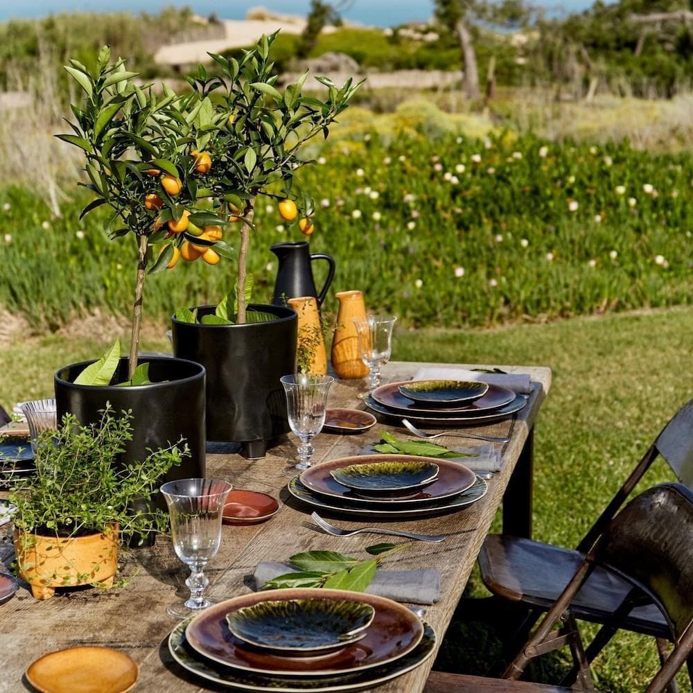 Assiette en grés "Hortensia" - Vert sombre