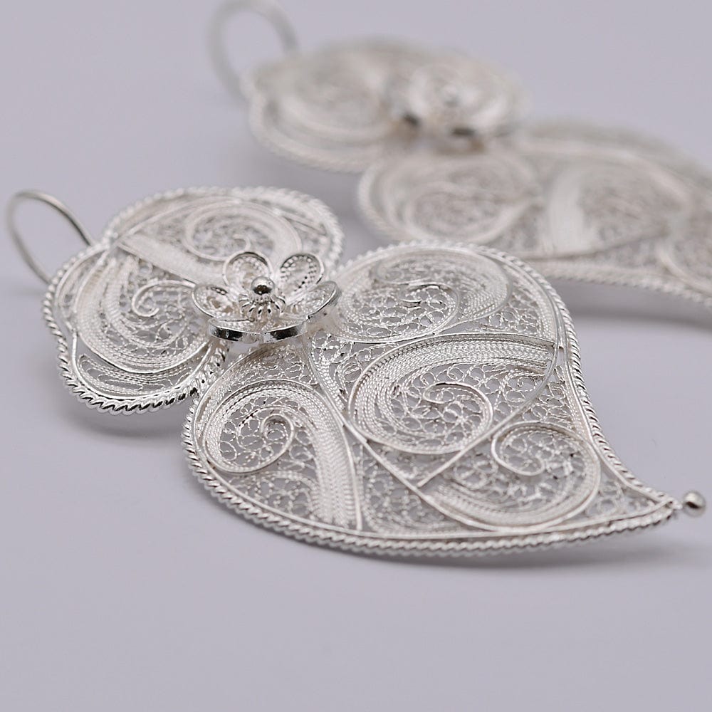 Boucles d'oreille Coeur de Viana en filigrane d'argent 6,5cm Coração de Viana I Boucles d'oreille en argent - 6,5cm