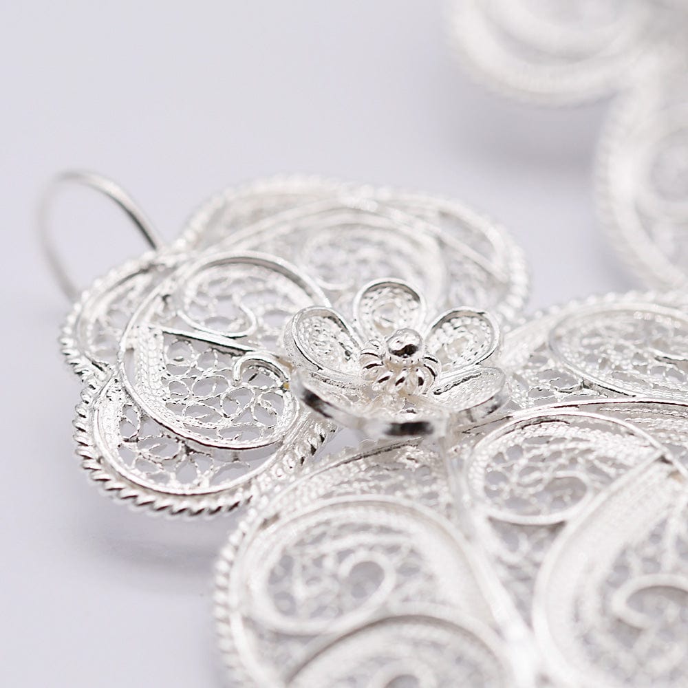 Boucles d'oreille Coeur de Viana en filigrane d'argent 6,5cm Coração de Viana I Boucles d'oreille en argent - 6,5cm