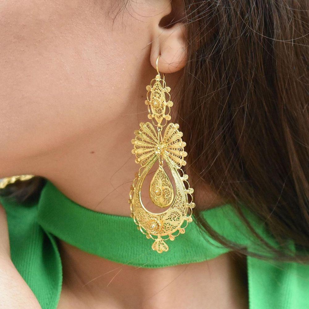 Boucles d'oreille de la Princesse en argent doré I Bijoux portugais Boucles d'oreille de la Princesse - Argent doré - 5.5 cm