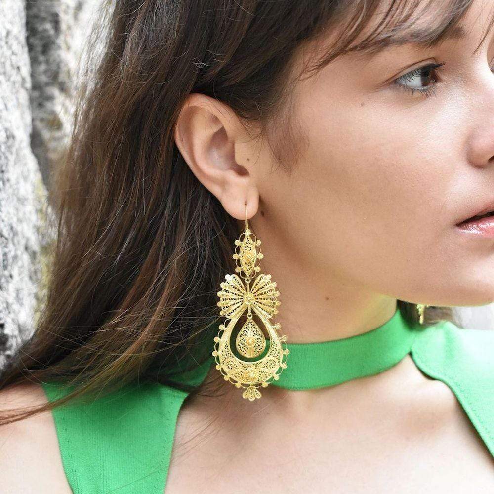 Boucles d'oreille de la Princesse en argent doré I Bijoux portugais Boucles d'oreille de la Princesse - Argent doré - 5.5 cm