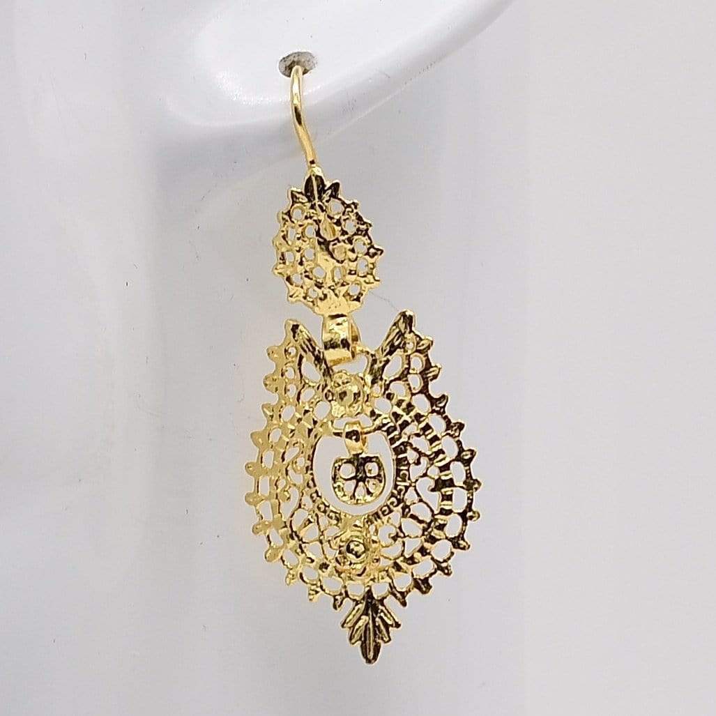 Brincos À Rainha I Gold Plated Silver Filigree Earrings - 3.5cm