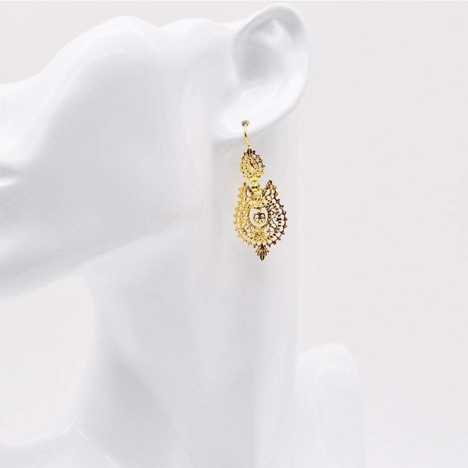 Brincos À Rainha I Gold Plated Silver Filigree Earrings - 3.5cm