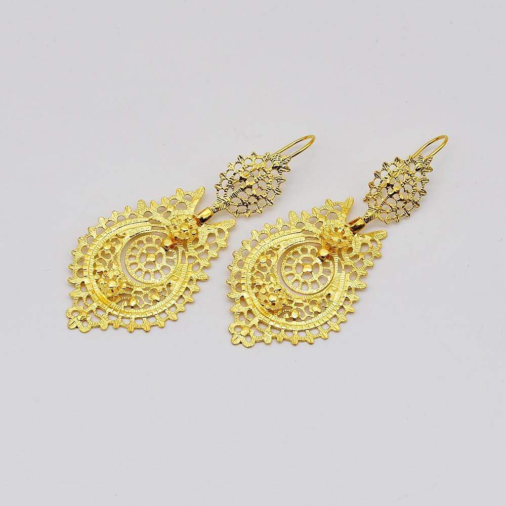 Brincos À Rainha I Gold Plated Silver Filigree Earrings - 6.5cm