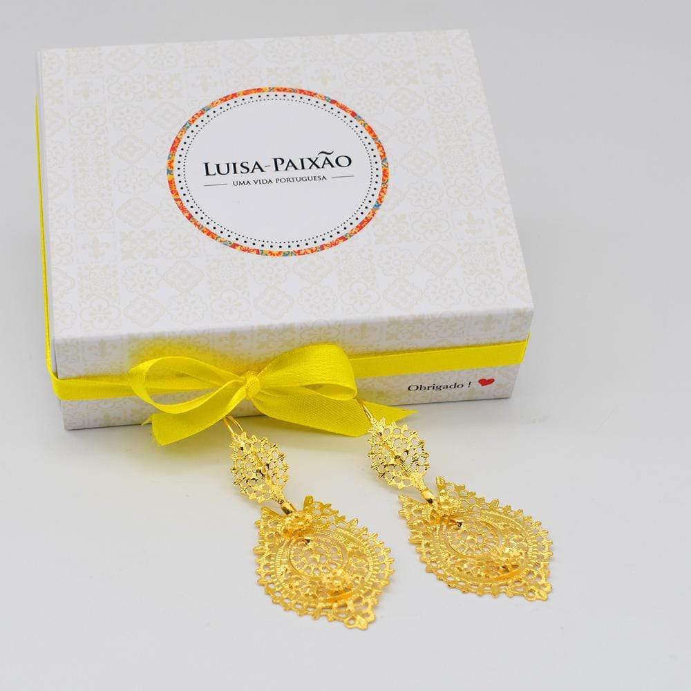 Brincos À Rainha I Gold Plated Silver Filigree Earrings - 6.5cm
