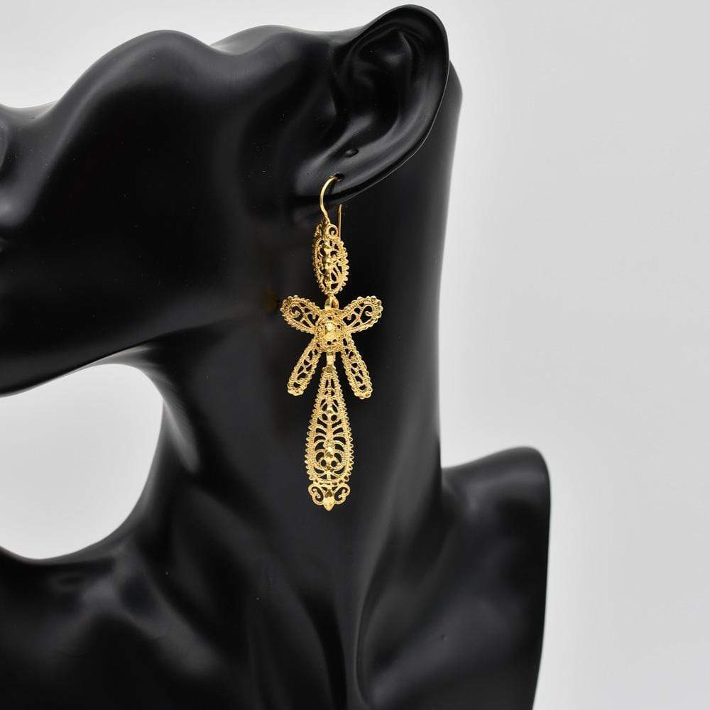 Brincos À Rei I God Plated Silver Filigree Earrings - 6.5 cm