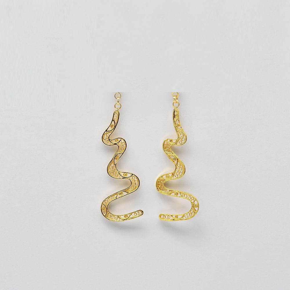 Boucles d'oreille en filigrane d'argent doré I Vente de bijoux argent Serpente I Boucles d'oreille en argent doré - 6cm