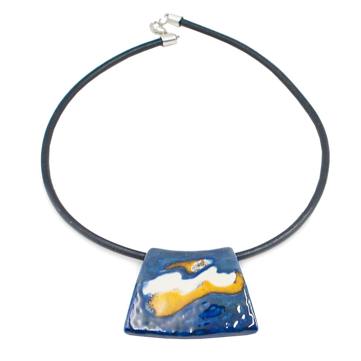 Collier en céramique sur cuir "Manhã Azul"
