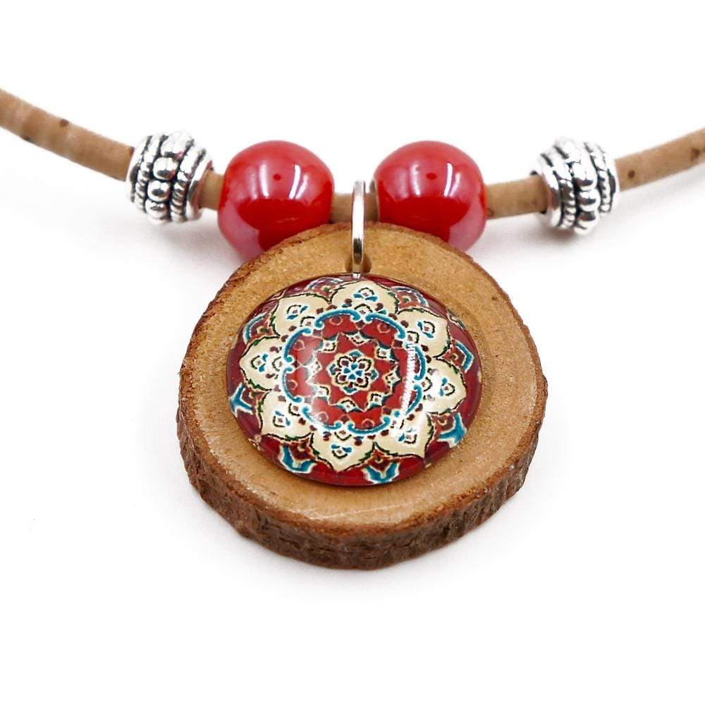 Cork necklace with wood pendant