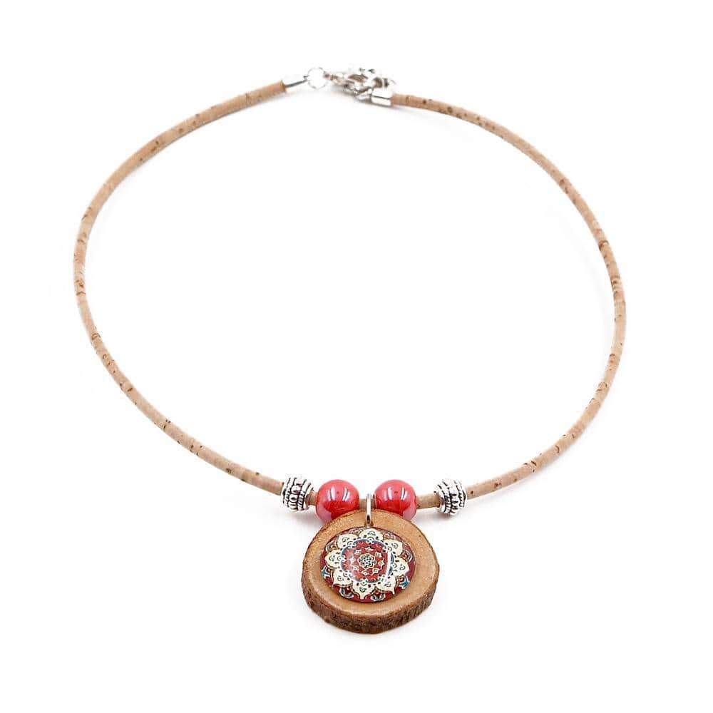 Cork necklace with wood pendant