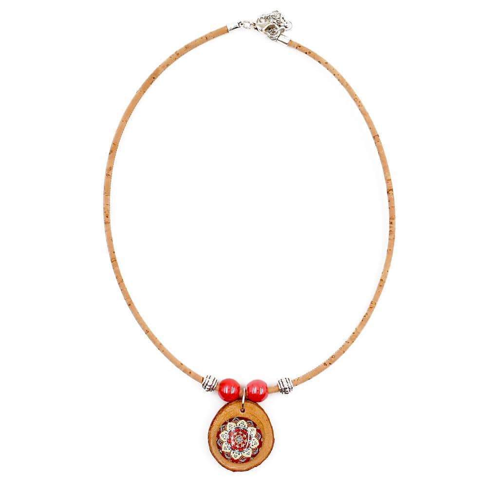 Cork necklace with wood pendant