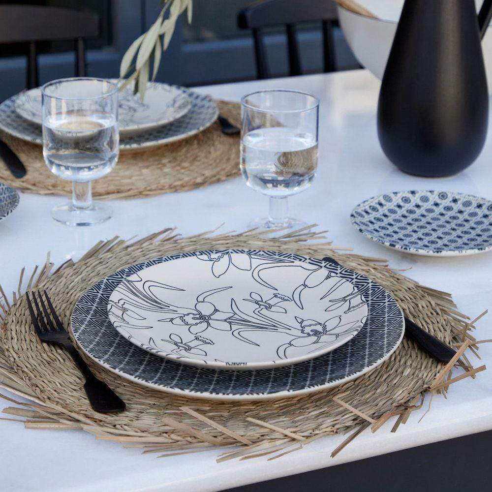 Ensemble de 4 assiettes en grès au motifs floraux Assiettes en grès "Flores" - 21cm