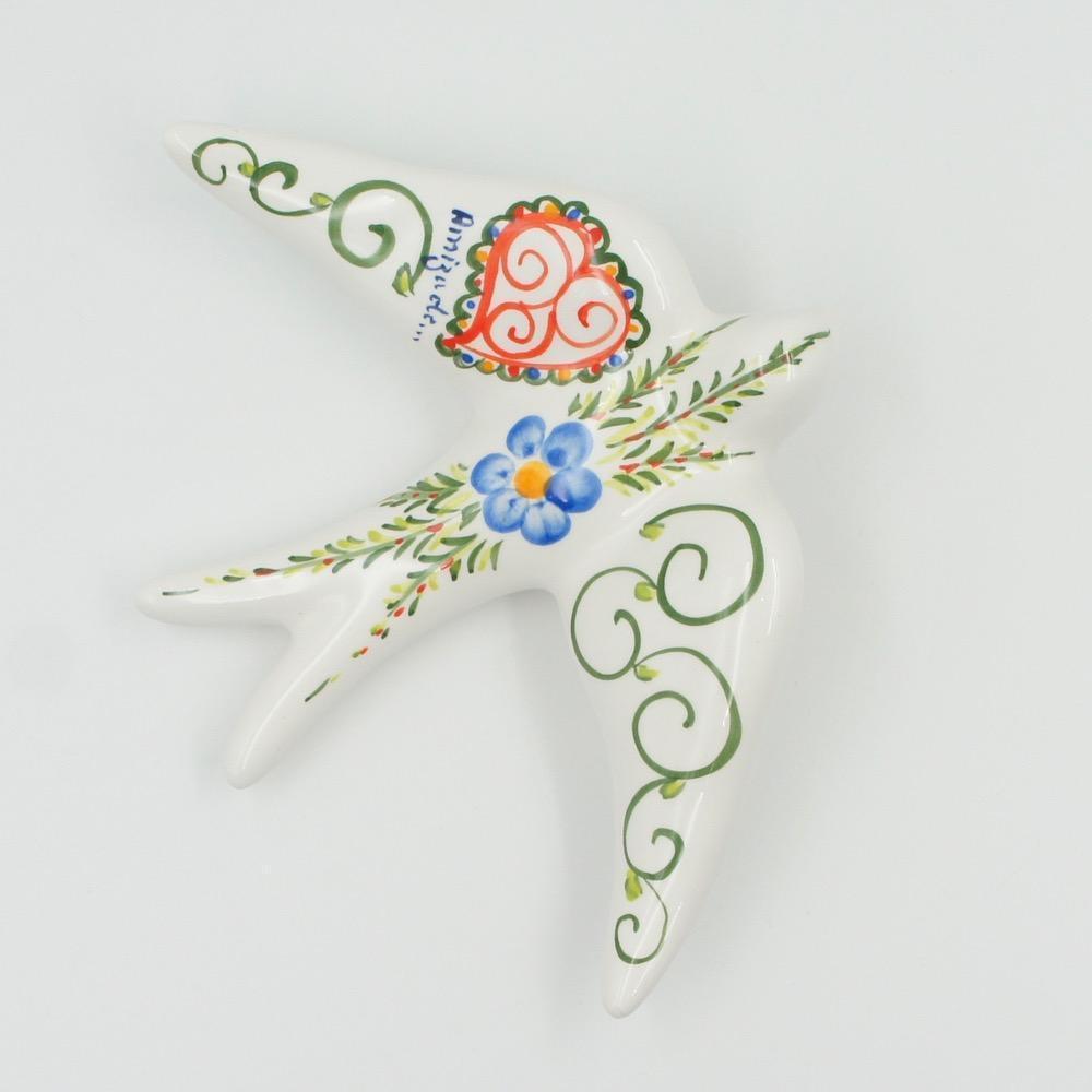 Hirondelle en céramique décorée à la main Hirondelle en céramique "Amore"