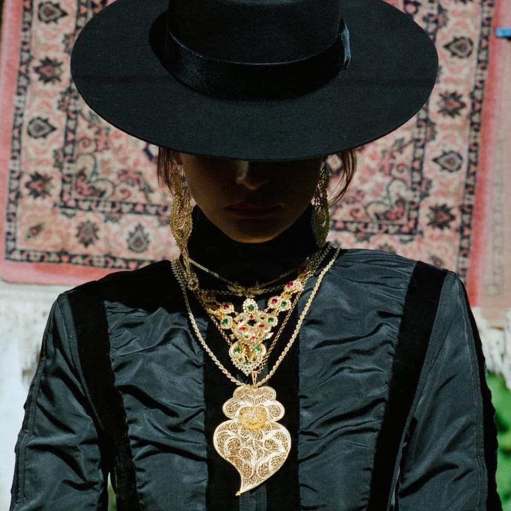 Pendentif Coeur de Viana en argent doré 10 cm I Vente bijoux argent Coração de Viana I Pendentif en argent doré - 10 cm