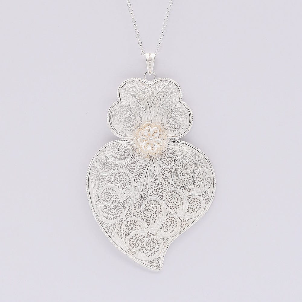 Pendentif Coeur de Viana en argent doré 11 cm I Vente bijoux argent Coração de Viana I Pendentif en argent - 11 cm