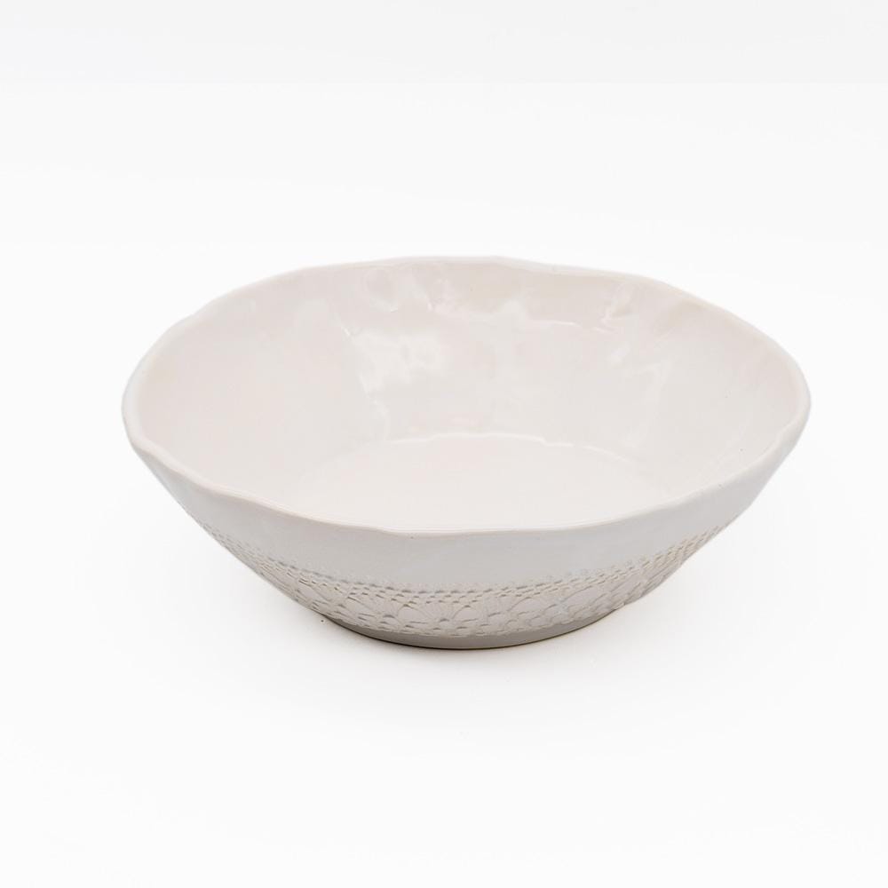 Petit saladier en céramique blanc I Motifs dentelles portugaises Saladier individuel "Carimbada" blanc - 19 cm