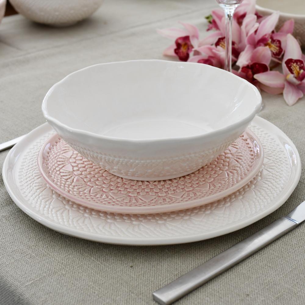 Petit saladier en céramique blanc I Motifs dentelles portugaises Saladier individuel "Carimbada" blanc - 19 cm