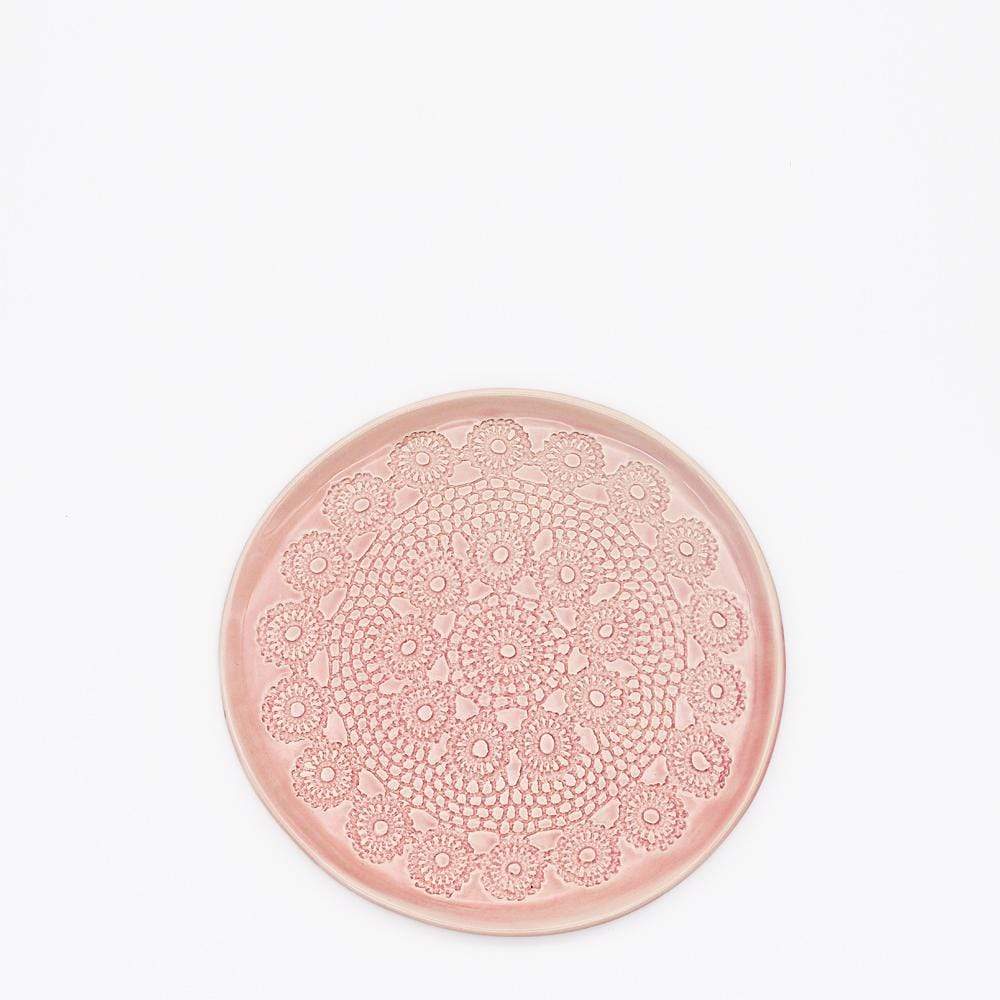 Petite assiette en céramique rose I Motifs dentelles portugaises Assiette "Flores" rose - 20 cm