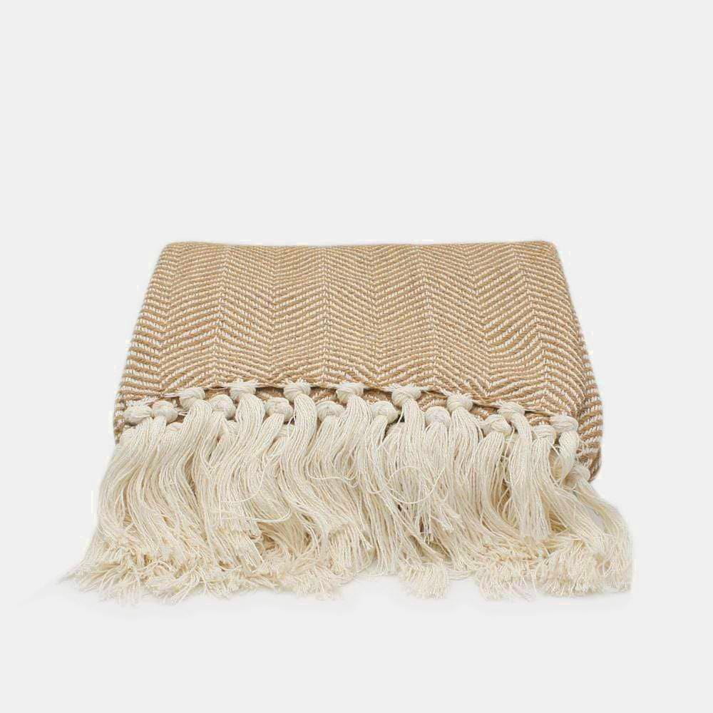 Plaid en coton Beige et Blanc cassé à chevrons