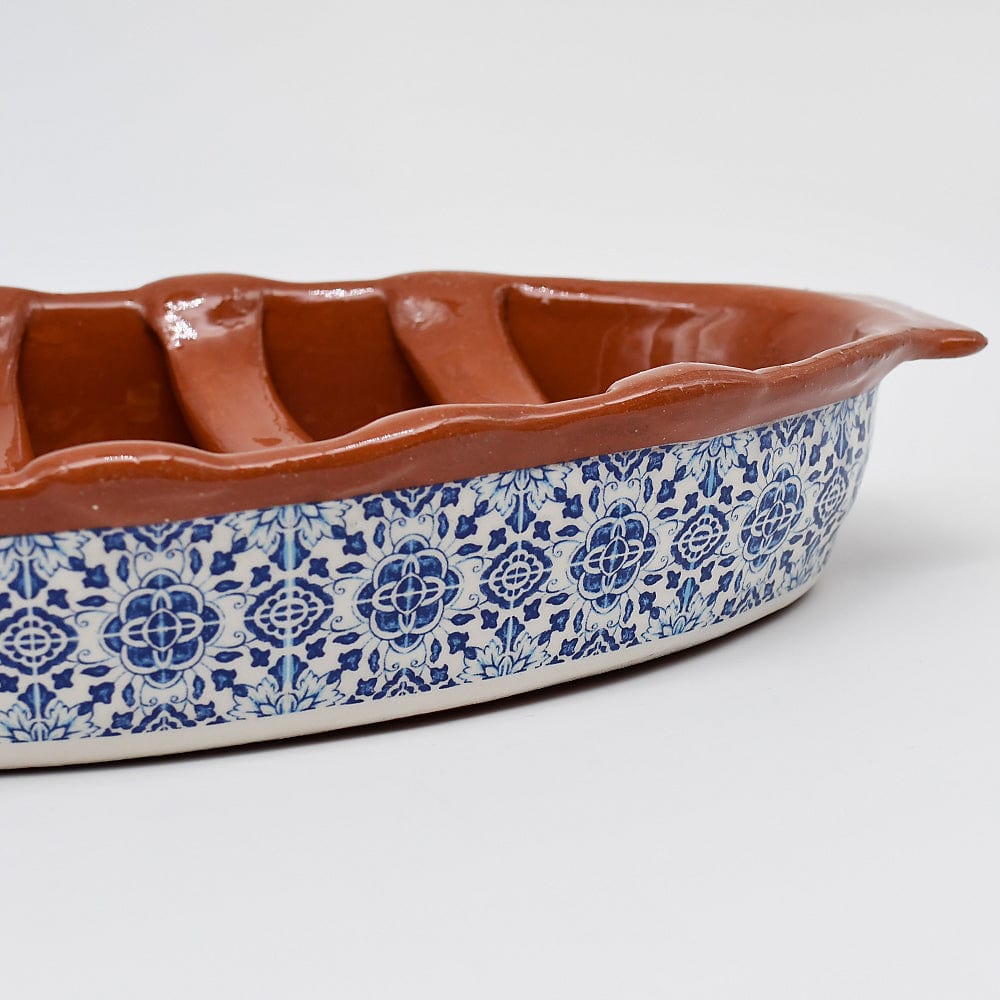 Plat en céramique traditionnel du Portugal I Jaune 28cm Grille chorizo "Azulejos"