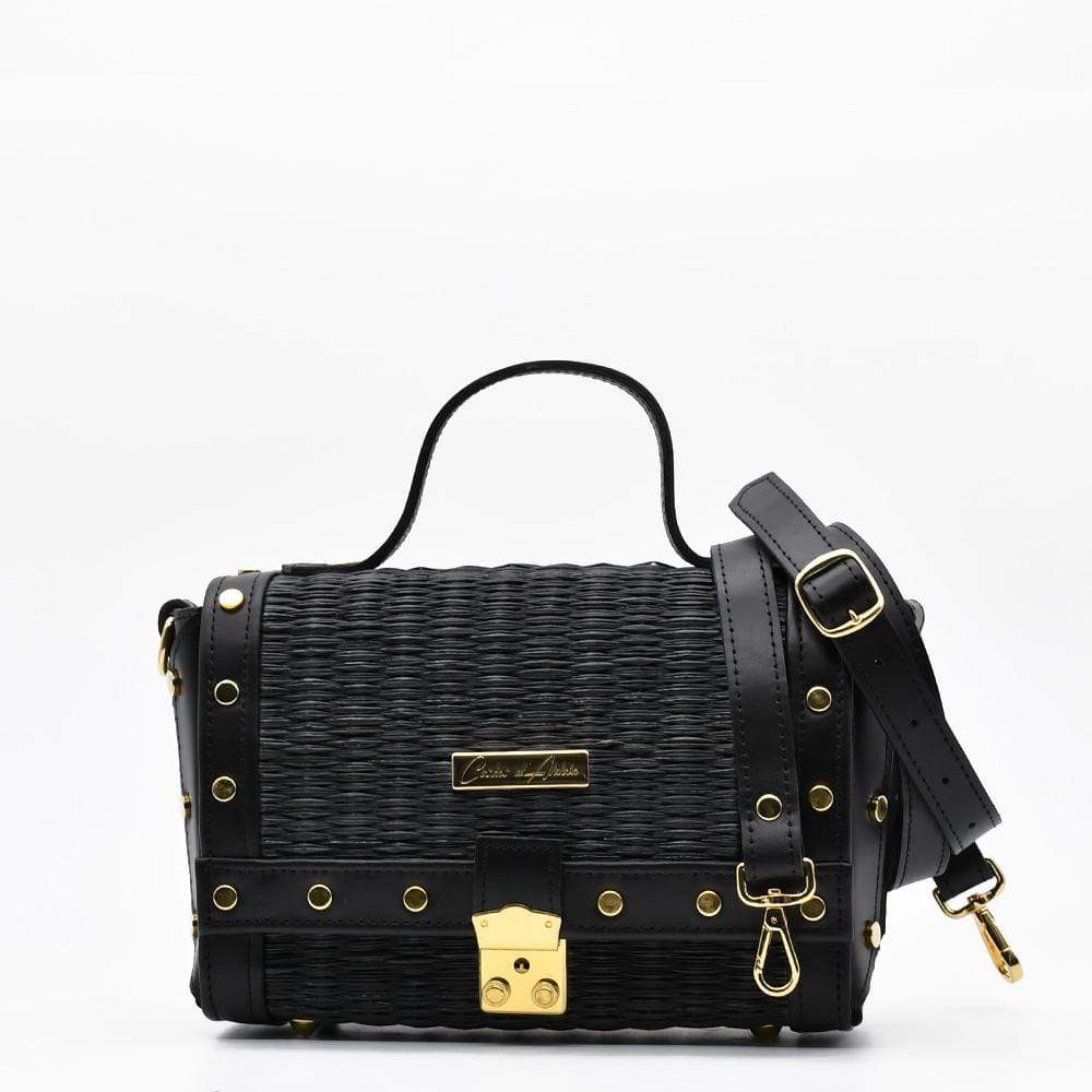 Sac à main en cuir et jonc noir I Tendance portugaise Sac en cuir et jonc 24cm - Noir