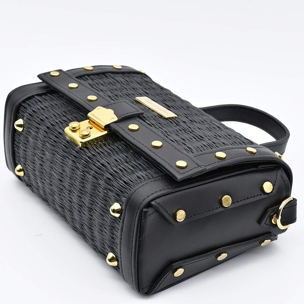 Sac à main en cuir et jonc noir I Tendance portugaise Sac en cuir et jonc 24cm - Noir