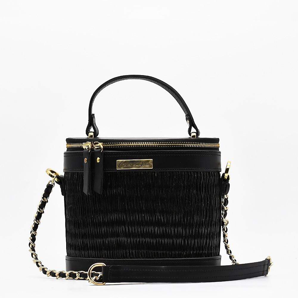 Sac à main ovale en cuir et jonc noir I Tendance portugaise Sac en cuir et jonc 22cm - Noir
