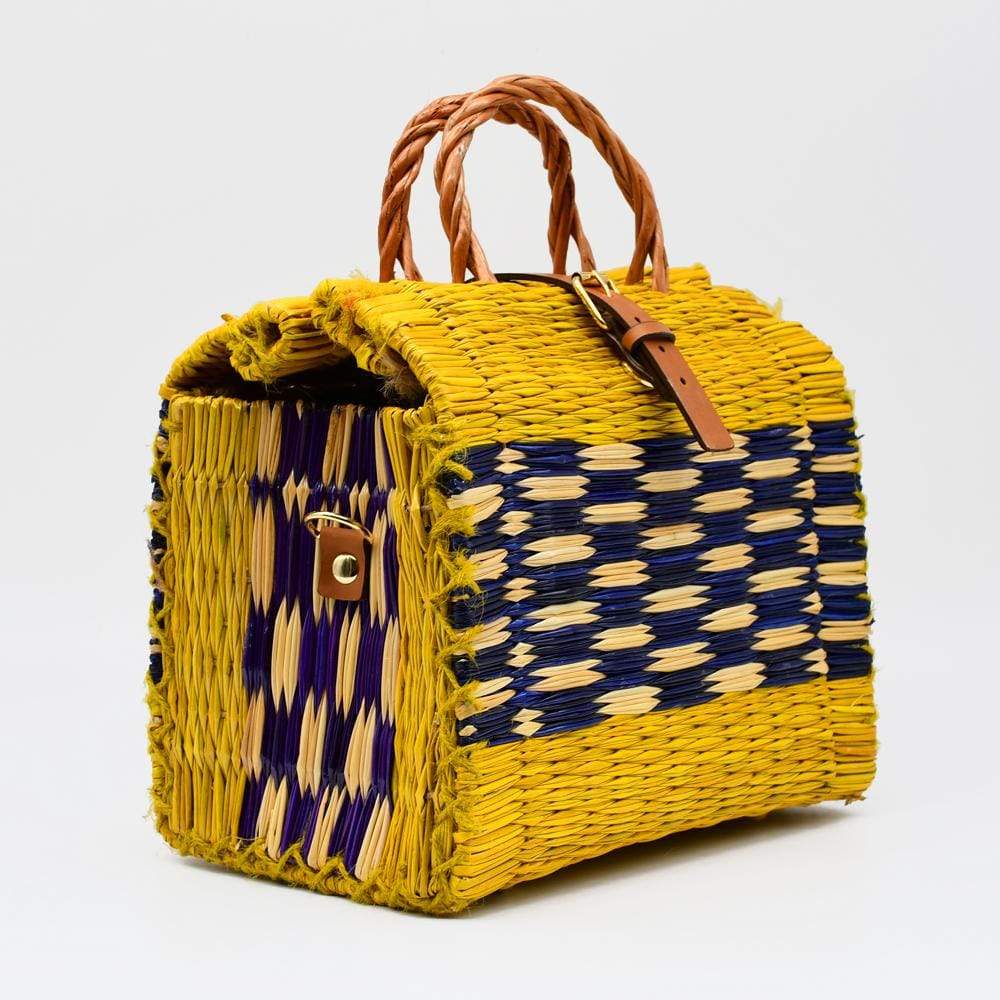 Sac cabas en jonc I Jaune & bleu I Boutique Luisa Paixao Sac cabas en jonc 26cm - Jaune & Bleu
