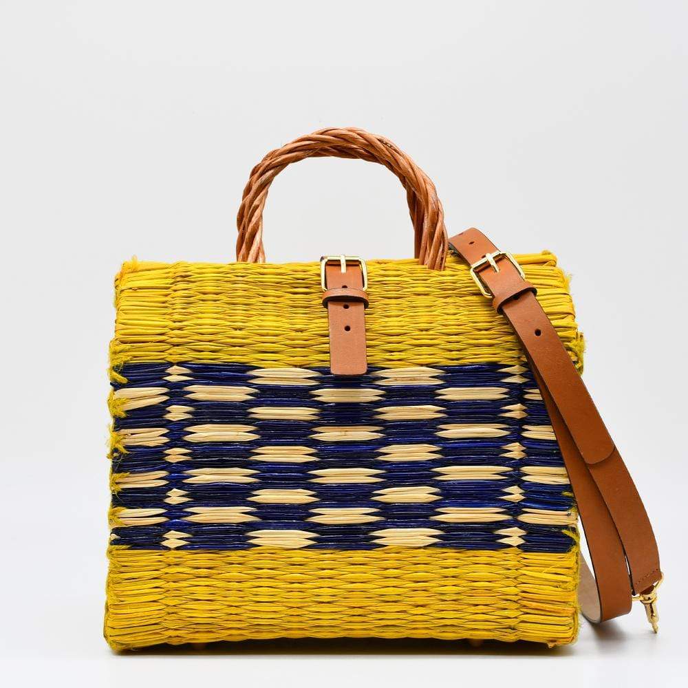 Sac cabas en jonc I Jaune & bleu I Boutique Luisa Paixao Sac cabas en jonc 26cm - Jaune & Bleu