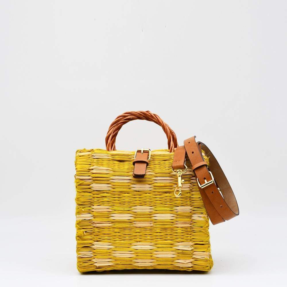 Sac cabas en osier (jonc) 18cm - Jaune & Naturel