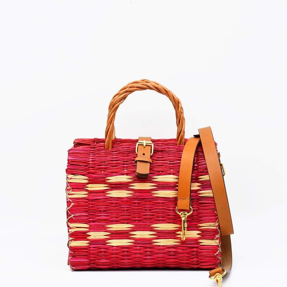 Sac cabas en jonc 22cm - Rouge