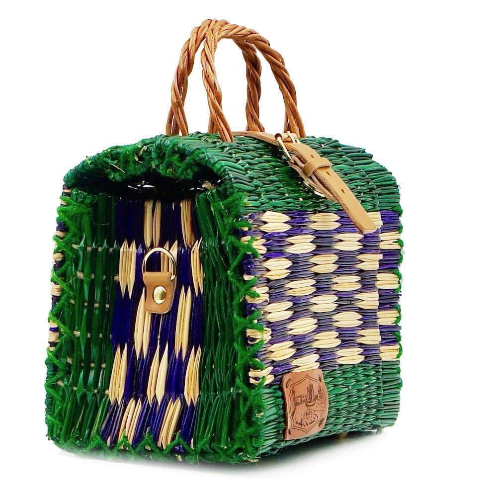 Sac cabas en jonc 22cm - Vert & violet