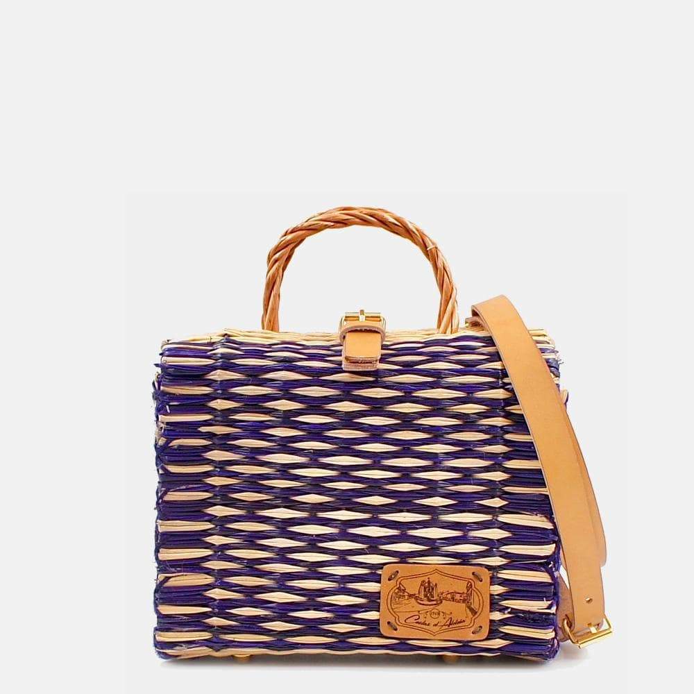 Sac cabas en osier (jonc) 22cm - Violet & naturel