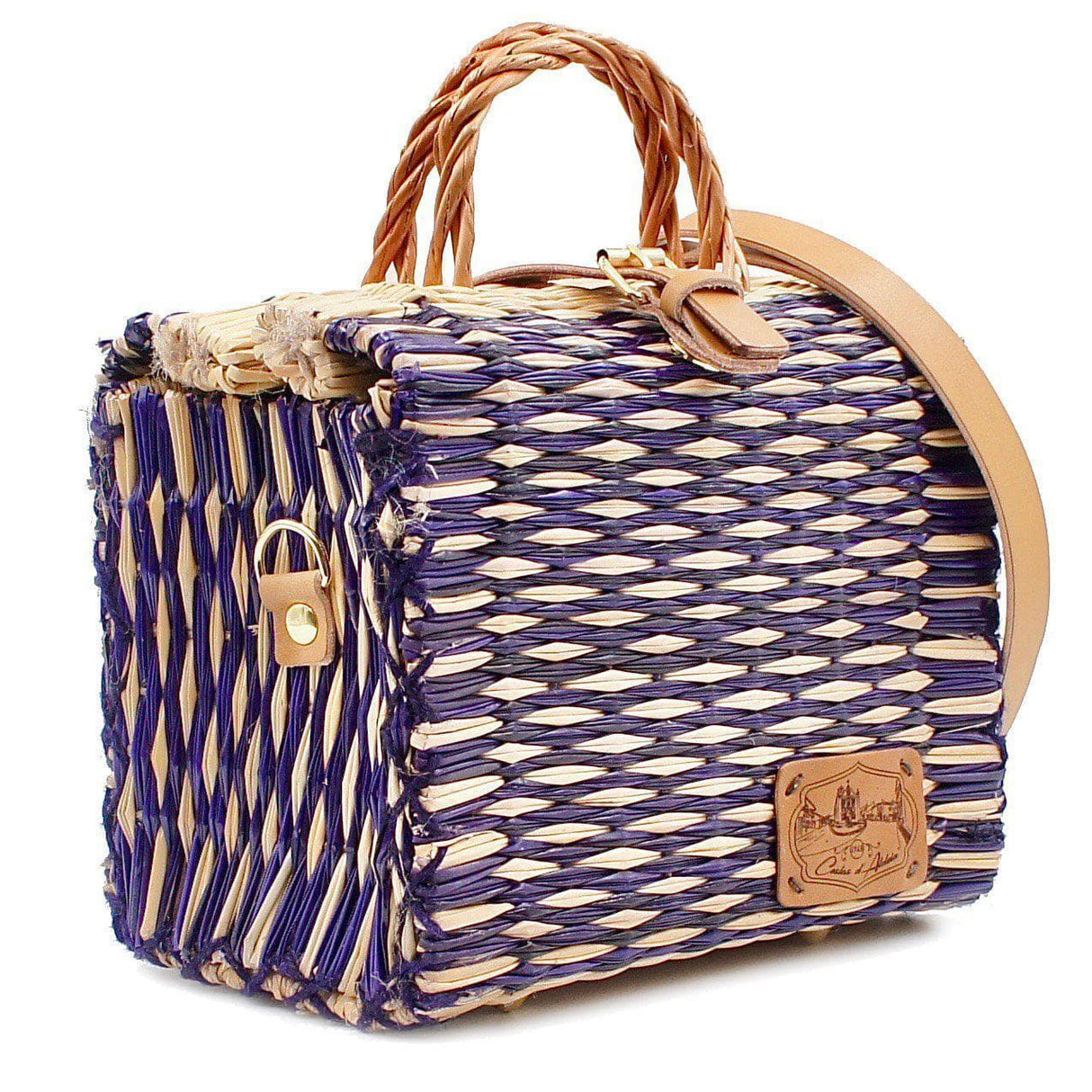 Sac cabas en osier (jonc) 22cm - Violet & naturel