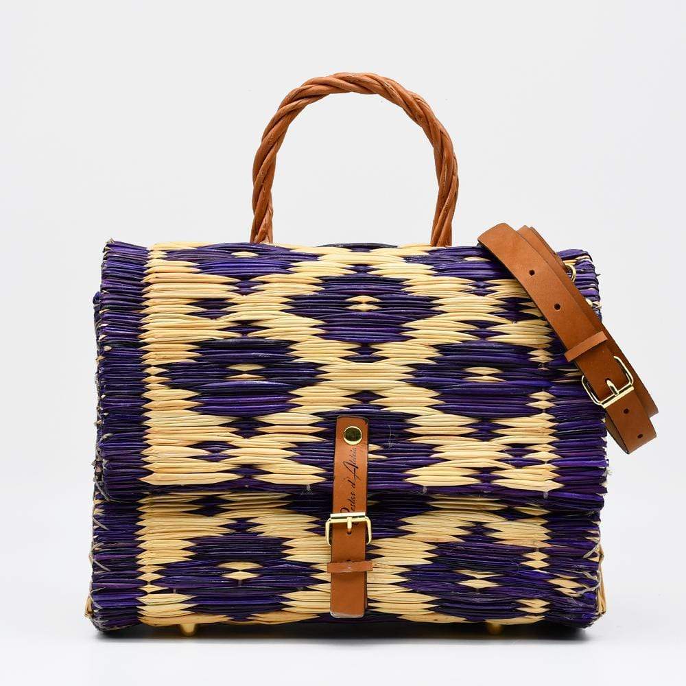 Sac cartable en jonc 30cm - Violet & Naturel