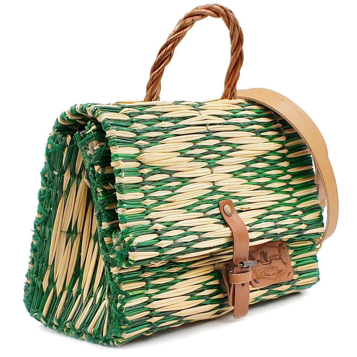 Reed Satchel Bag - 25cm - Green & Natural