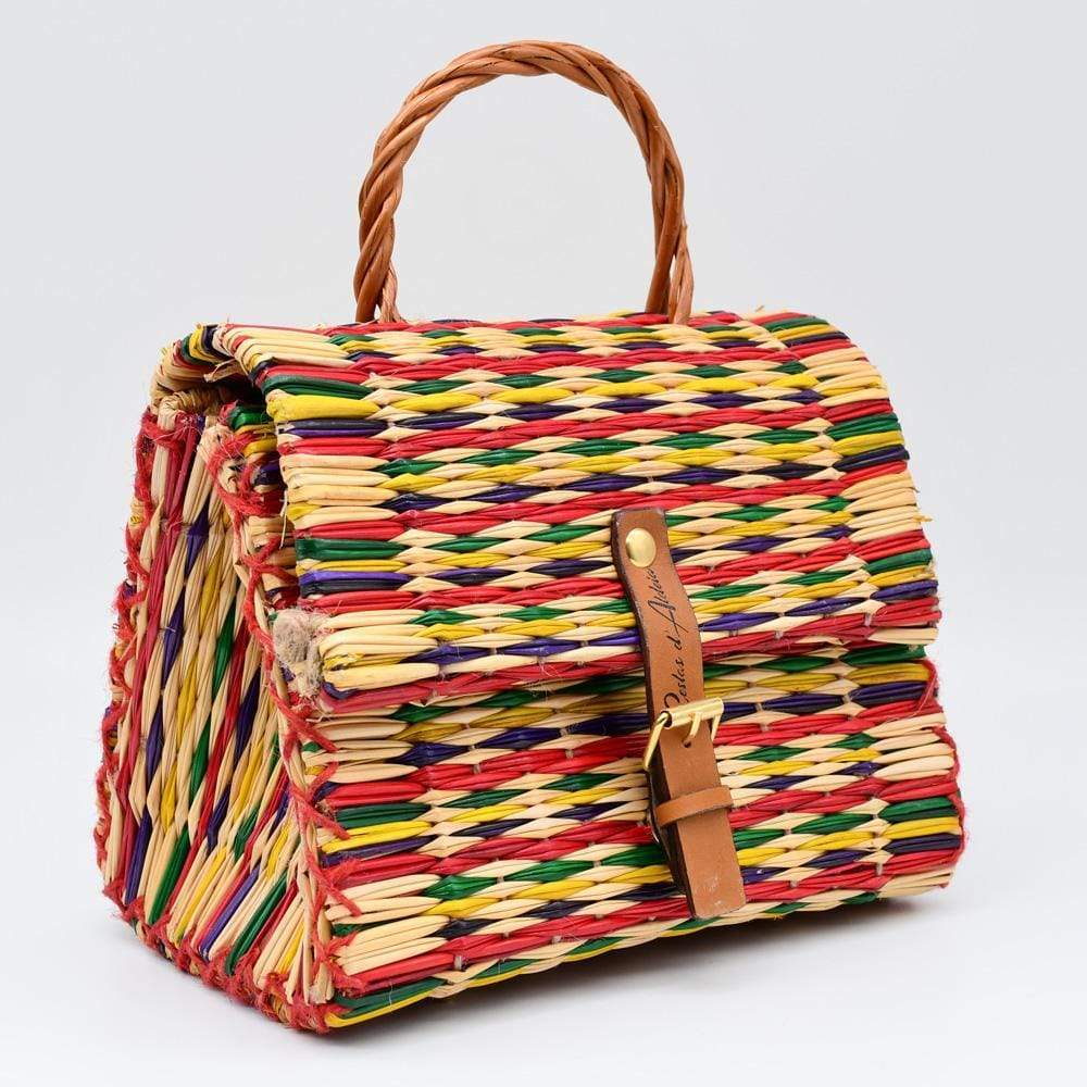 Sac cartable en osier (jonc) 22cm - Multicolore