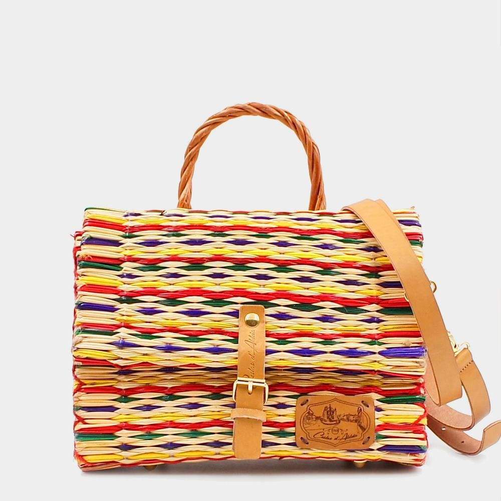 Sac cartable en osier (jonc) 25cm - Multicolore
