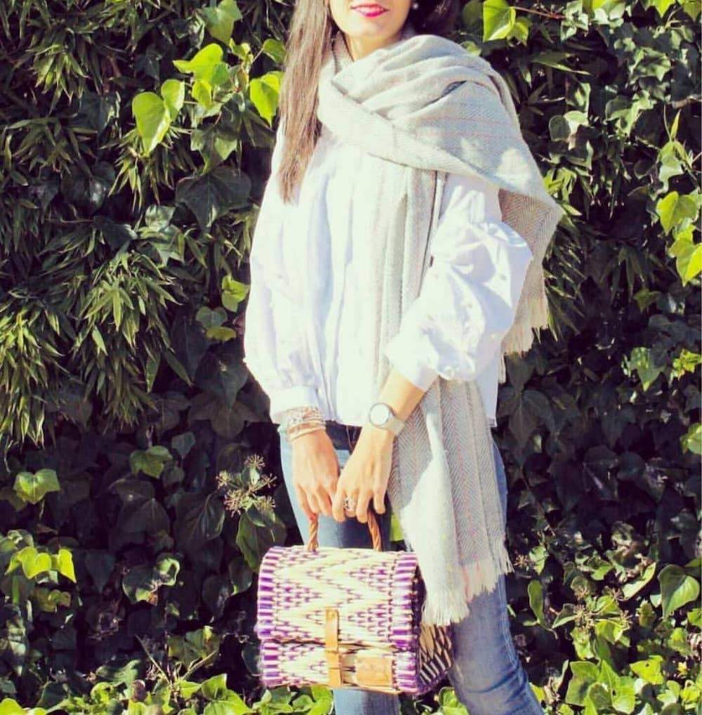 Reed Satchel Bag - 25cm - Purple & Natural