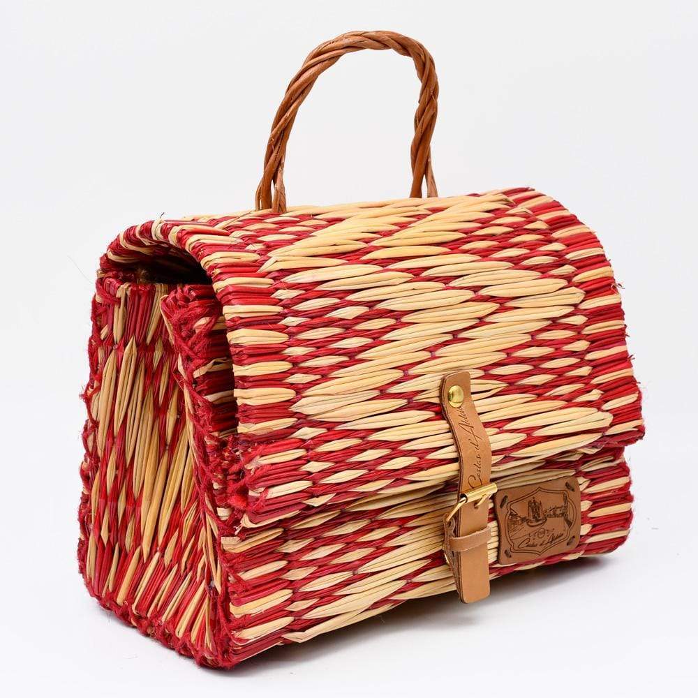 Reed Satchel Bag - 25cm - Red & Natural