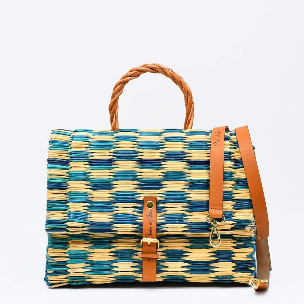 Reed Satchel Bag - 25cm - Turquoise & Natural